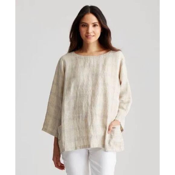 Eileen Fisher Organic Linen Catalan Patch Pocket Oversized Tunic Cream Size XS - Picture 1 of 11